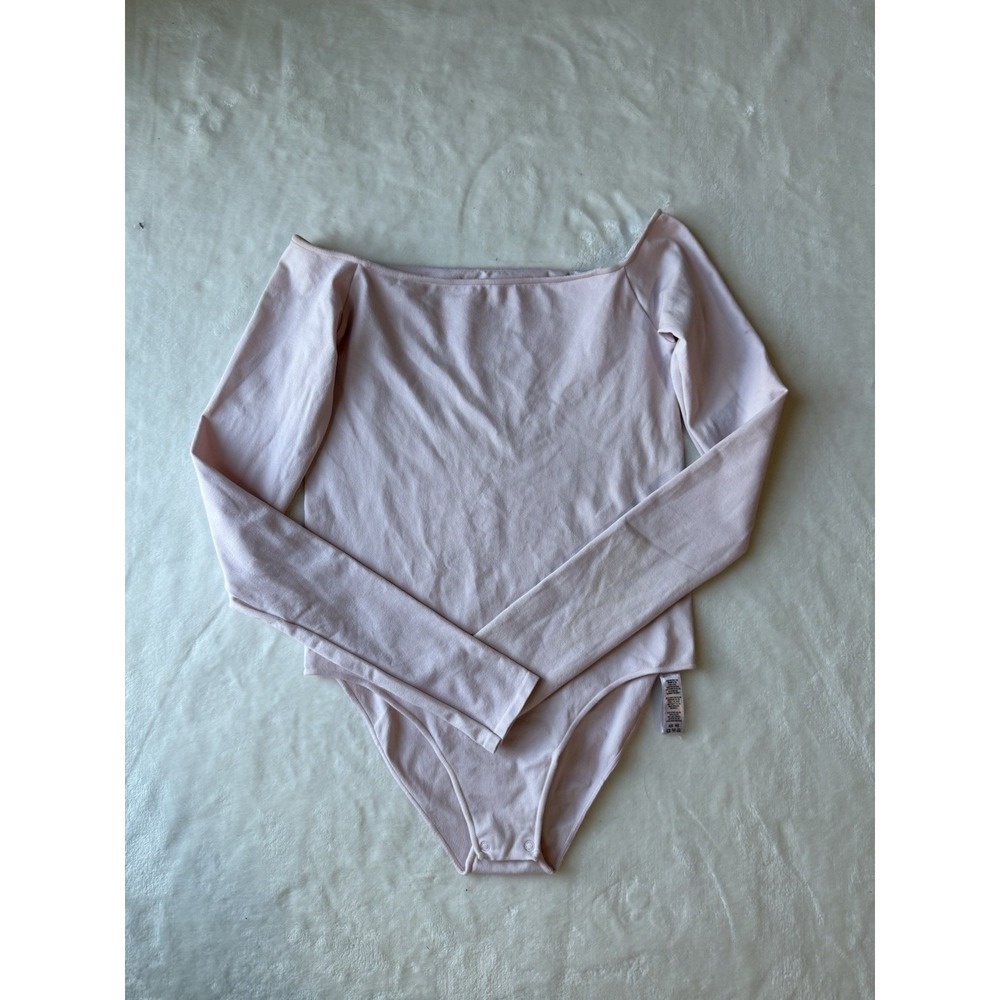 SKIMS‎ Girls Pink Stretch Open Neck Long-Sleeve Kids Ballet Leotard Size S M